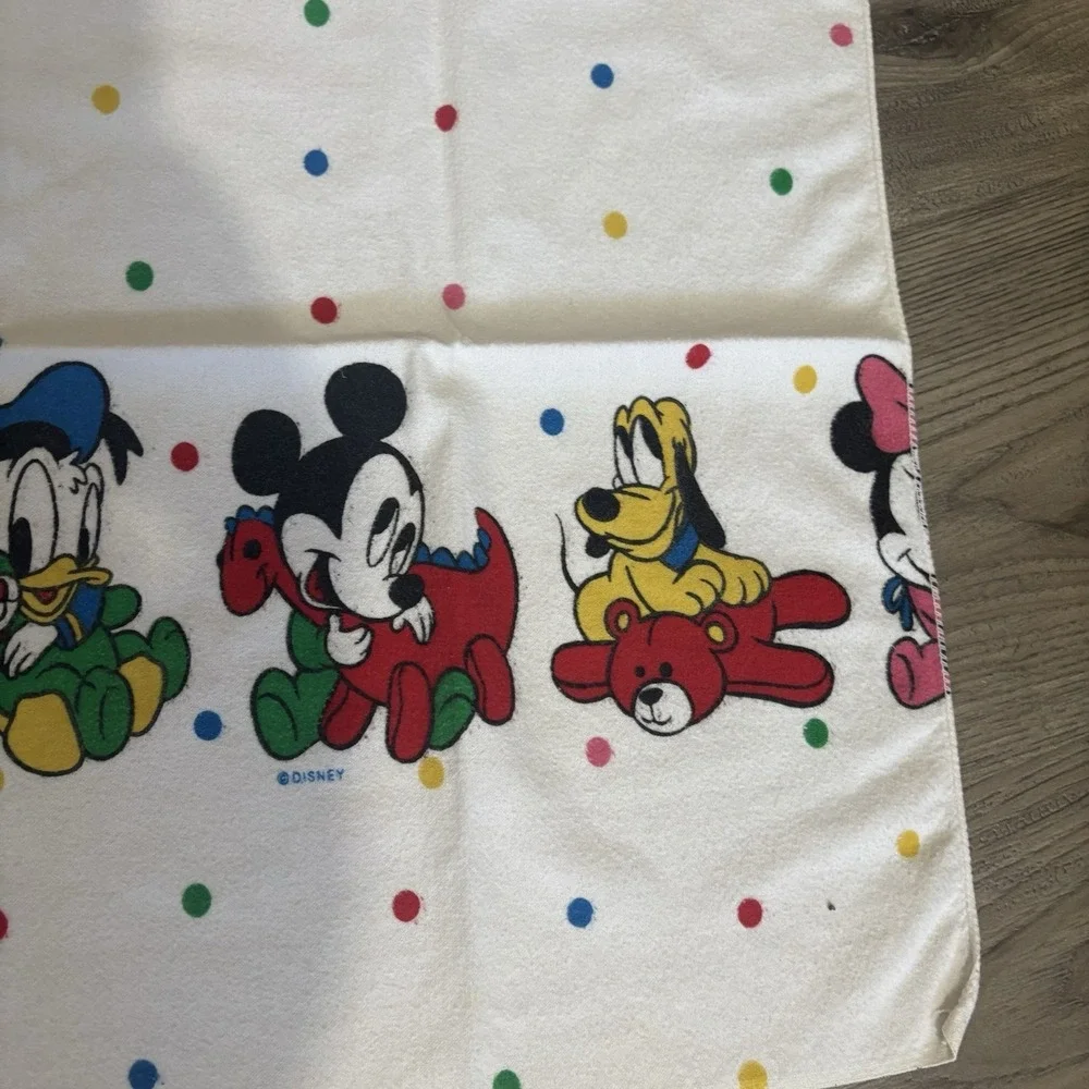 Vtg Disney Baby Receiving Blanket Mickey Minnie Donald Pluto Flannel Polka Dots